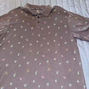 Top Golf Polo Shirt Large Gray All Over Print Golf Drinks Clubs